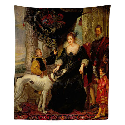 【cw】Lady Arundel And His Entourage Gnome Dog Portrait Medieval Famous Baroque Painting Tapestry By Ho Me Lili For Apartment Decor