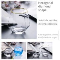 New Phnom Glass Cup Hexagonal Geometric Drinking Glass Water Wine Glass Reusable Transparent Fruit Juice Beer Cup