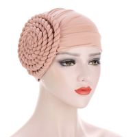 【YF】 Spring 2021 Muslim New Fashion Girl Side Big Pan Flower Monochrome Turban Hat Milk Silk Indian Practical Wholesale