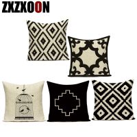 Nordic Style Black White Geometric Wave Stripe Moon Birds Cage Polyester Sofa Home Decoration Cushion Cover for Living Room