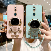 เคสโทรศัพท์ซิลิโคน TPU แบบนิ่มสำหรับ OPPO F11 / F11 Pro สายคล้องแบบมีเคสลายการ์ตูนนักบินอวกาศเคสโทรศัพท์กันกระแทกสี่เหลี่ยมเคลือบ6D หรูหรา