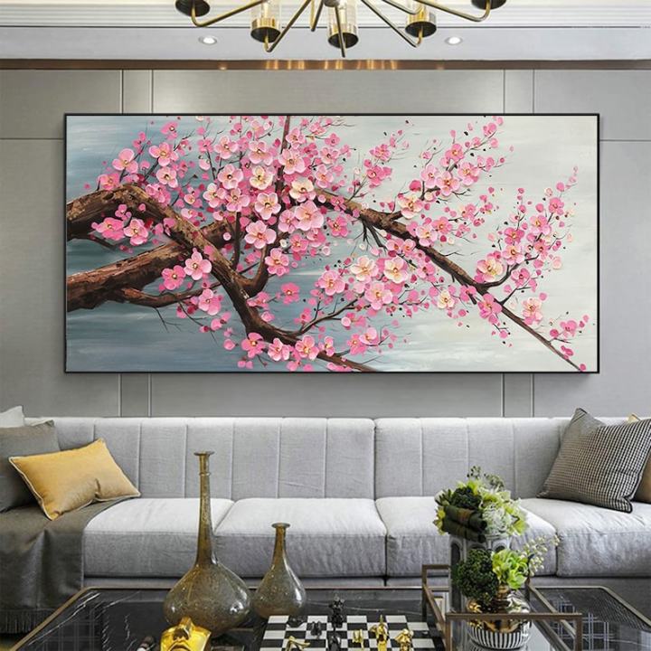 Pink Cherry Blossom Canvas Wall Art Painting, Original Textured Palette ...