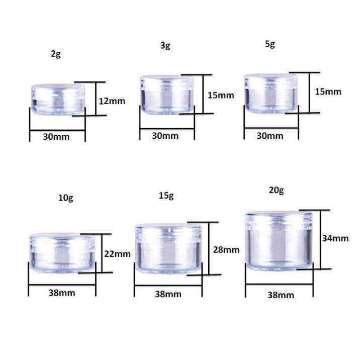 50ชิ้นพลาสติกขวดเครื่องสำอางแต่งหน้ากล่องเล็บการจัดเก็บหม้อภาชนะ2กรัม3กรัม5กรัม10กรัม15กรัม20กรัมตัวอย่างโลชั่นใบหน้าครีมขวด