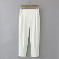 【มีไซส์ใหญ่】Plus Size XL-4XL Womens Elastic Waist White Black Pants Solid Color Ladies Office-wear Harem Ankle Trousers