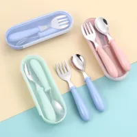 Children Spoon Forks Box Kids Spoon Fork Set Tableware Kids Tableware Set with Box Infant Feeding Spoon Fork Tools Baby Gadgets greater