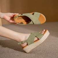 【ready stock】New Cross wedge with fishmouth and braided rope with thick bottom and comfortable sponge cake sandals.