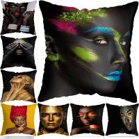 Pillowcase Bedroom Black and Gold African Woman Pillowcase Living Room Pillow Decoration Cushion