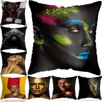 【CW】⊙  Pillowcase Bedroom and Gold African Woman Room Decoration Cushion