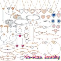 【lz】✑  SWA Conjunto de jóias pingente em forma de coração para mulheres colar brincos pulseira anel vermelho azul charme moda 2023