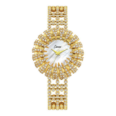 นาฬิกาแฟชั่นผู้หญิง2023นาฬิกาผู้หญิงเพชรเต็มรูปแบบใหม่นาฬิกาควอตซ์กันน้ำประดับเพชรสีทอง