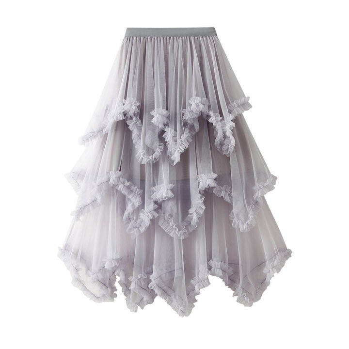 กระโปรง-tulle-2022เอวสูงสีทึบชั้นนัวเนียตัด-midi-กระโปรงฤดูร้อนกระโปรงตาข่ายกับซับ-streetwear