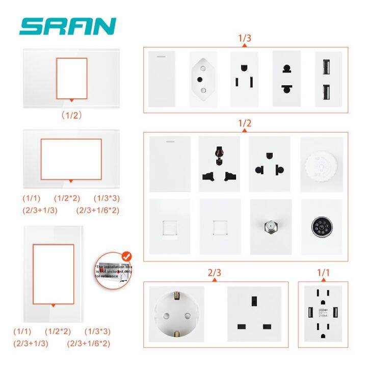 sran-delayed-touch-dimmer-voice-control-2way-switch-white-crystal-glass-panel-118mm-72mm-usb-3-pins-rj-45-tv-socket