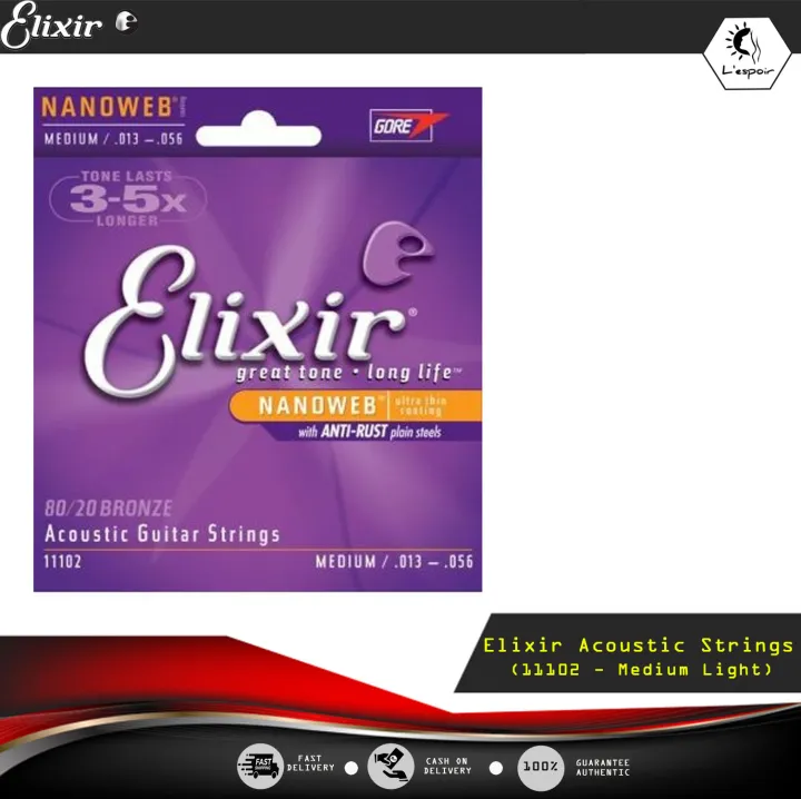 "Elixir 80/20 Phosphor Bronze Acoustic Guitar Strings with NANOWEB