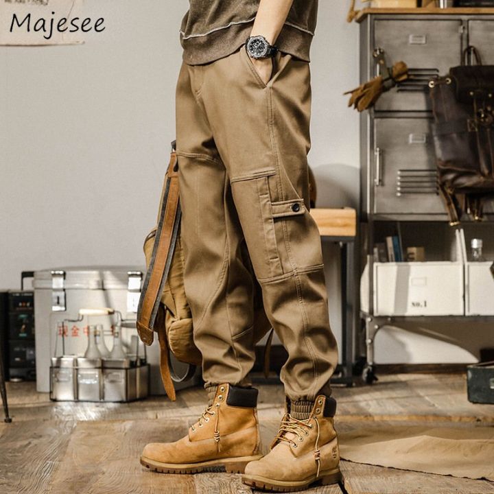 กางเกงคาร์โก้ผู้ชายดีไซน์แบบทหาร-กางเกงลำลองสตรีทแวร์กางเกงฮิปสเตอร์ทันสมัยกางเกงขายาววัยรุ่นบุคลิกเก๋ๆสไตล์ญี่ปุ่น