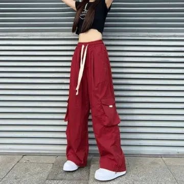 STREETWEAR STYLE ORANGE HIGH WAIST CARGO PANTS