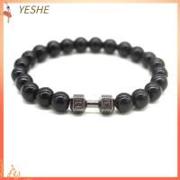 YESHE 2 pcs ที่มีคุณภาพสูง สร้อยข้อมือลูกปัดผู้ชาย หินลาวาสีดำธรรมชาติ แฟชั่นสำหรับผู้หญิง กำไลข้อมือเสน่ห์ ของใหม่ อุปกรณ์เครื่องประดับอัญมณี กำไลดัมเบลบาร์เบล