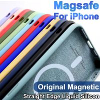 {Haojia เคสโทรศัพท์} ปลอกซิลิโคนของเหลวของแท้สำหรับเคส Magsafe Iphone 11 12 13 14 Pro Max Mini 7 8 Plus X Xr Xse 2020แม่เหล็กใส