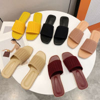 2022 Summer Slides Shoes Stretch Knitted Women Slippers Fashion Outdoor Beach Flip Flops Mesh Open Toe Soft Bottom Flat Sandals