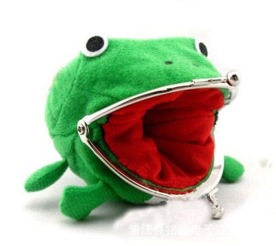 ‘；’ Cartoon Coin Holder Purse Big Mouth Frog Fluff Clutch Green Coin Purse Wallet Childrens Day Best Gift