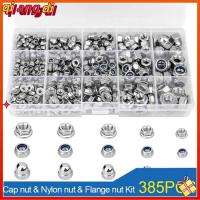 QIANGDI 385Pcs 304สแตนเลสสตีล ชุดน็อตเมตริก M3/4/5/6/8 ขนาดต่างๆ น็อตล็อคไนลอน น๊อตฮาร์ดแวร์ น็อตหน้าแปลน/น็อตล็อค/ชุดน็อตโอ๊ก ผู้ใช้ระดับมืออาชีพ