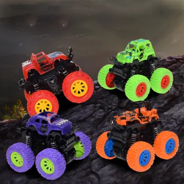 Monster Trucks for Boys, 4 Pack Pull Back Vehicles Cars for Toddlers, 360°  Rotation 4 Wheels Drive Durable Friction Powered Push and Go Toys Truck