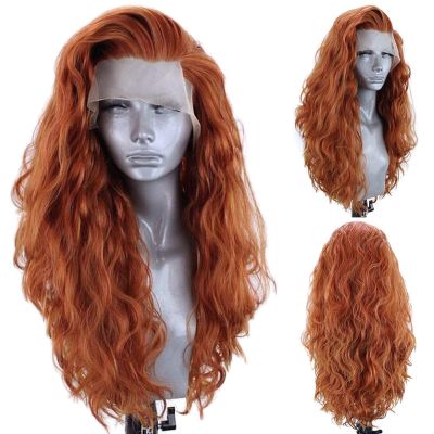 Ginger Synthetic Lace Front Wig Long Wavy Synthetic Hair Wigs Cosplay Orange Lace Wigs for Black Women Heat Resistant Fiber Use