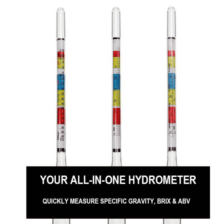 Combo Set Of Triple-Scale Hydrometer,ผ้าทำความสะอาด,ถุงเก็บ-ABV, Brix