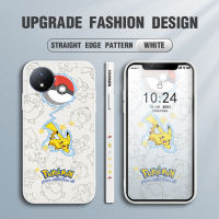 GGK เคสสำหรับ Vivo การ์ตูน Pokemon ด้านข้าง Y02T Y02A เคสโทรศัพท์ดีไซน์ด้านข้างลายขอบสี่เหลี่ยมปลอกซิลิโคนน้ำเคสกล้องคลุมทั้งหมด