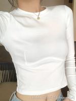 ❂ Simple and chic right shoulder slim short T-shirt bottoming shirt ins pure lust spring and autumn long-sleeved white inner top for women