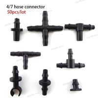 50pcs 4/7mm Tube Tee plug Barb Connector Garden Gardening Hose Watering Drip Irrigation T Adapter Splitter Garden Water WB5TH