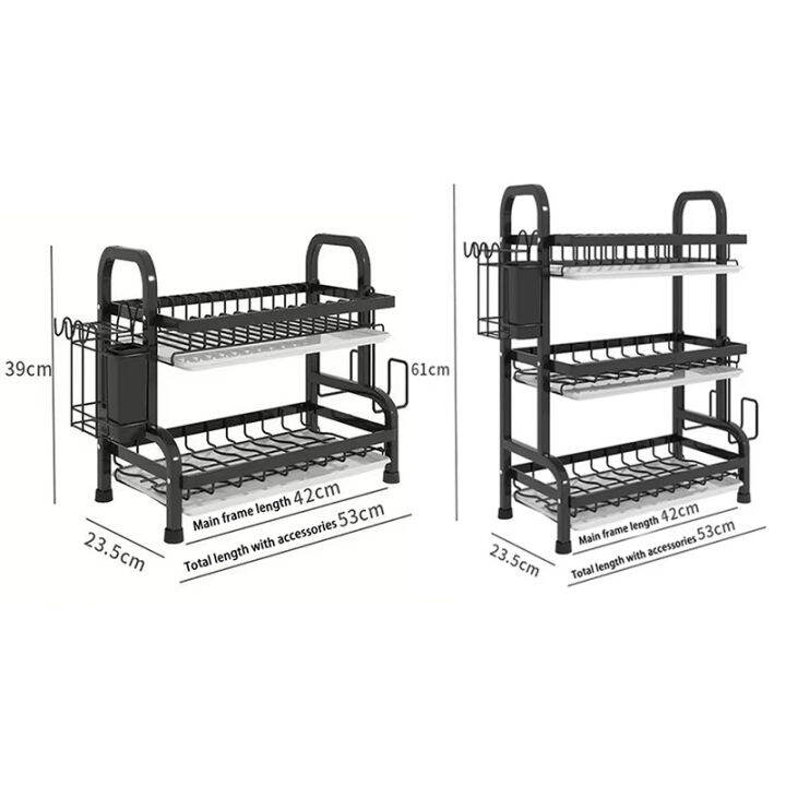ที่คว่ำจาน-ที่ใส่ช้อนส้อม-สแตนเลส-2-3-ชั้น-ชั้นวางจาน-ชั้นวางจานชาม-พร้อมถาดรองน้ำ-ชั้นวางถ้วยจาน-ที่วางจาน-ชั้นวางของในครัว-dish-drying-rack