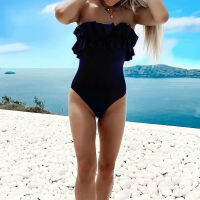 Women Beach Black Purple Yellow Swimsuit 2022 y Ruffle Edge Strapless Sleeveless Swimwear Basic Feminine Bikinis