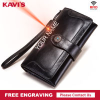 KAVIS Free Engraving Genuine Leather Wallet High Capacity Card Holders Female Coin Purse Women Portomonee Clutch Money Bag