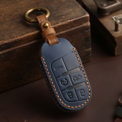 Car Key Case Genuine Leather Cover for Jeep Renegade Grand Cherokee for Dodge Ram Charger 1500 Challenger Chrysler 300C Journey