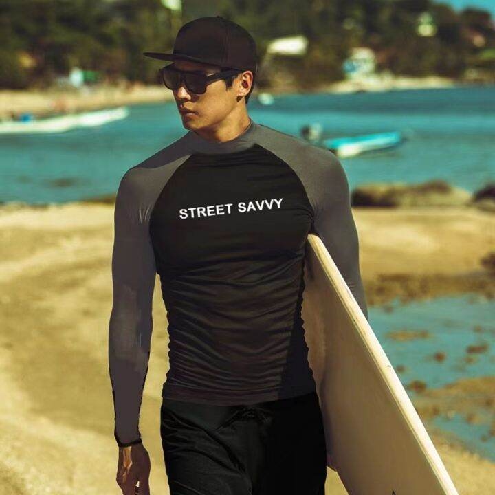 MAQILIN MDSE Mens UV Protect Surfing Rash Guard Long Sleeve Swimsuit