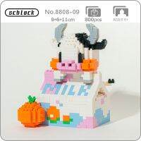 SC 8808-09 Spring Festival Ox Year Orange Milk Fruit Cow Pet Animal Mini Diamond Blocks Bricks Building Toy For Children No Box