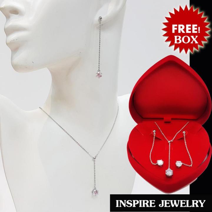 inspire-jewelry-ชุดเซ็ทสร้อยคอพร้อมจี้เพชรcz-เพชรสวยเกรด-aaa-เพชรวิ้งเจิดจรัส-size-7min-ทรงกลมหุ้มหนามเตย-พร้อม-ต่างหูรูปทรงกลมห้อยระย้า-size-7min