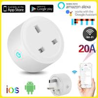 Tuya WIFI+Bluetooth UK Plug 20A Wireless Remote Socket With Power Monitor Smart Timer Plug Home Fire Retardant PC Alexa Voice Ratchets Sockets