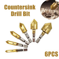 6ชิ้น6-19มิลลิเมตร5ขลุ่ย Chamfering สว่านชุด Hex S Hank ไฮสปีด Countersink สว่านชุด90องศาชุดสำหรับไม้ด่วนเปลี่ยนบิต