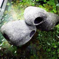 1pc Cichlid Stone Aquarium Fish Tank Pond Ornament Decoration Shrimp Breeding Rock Cave Ceramic Stones Rock With 2 Holes