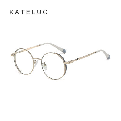 [พร้อมกล่อง] KATELUO LC703กรอบแว่นตากลมของผู้หญิงตัวหนังสือย้อนยุคนักเรียนกระจกแบนผู้ชายสามารถติดตั้งกับสายตาสั้นแว่นตาป้องกันแสงสีฟ้า