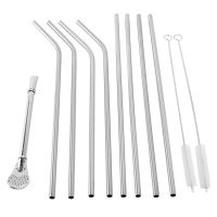 Drinking Straws Set Of 12 Pieces Stainless Steel Reutilisables With Cleaning Brushes With A Special Straw For Mojito Drink