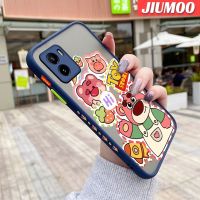 JIUMOO เคสสำหรับ VIVO Y15s Y15a Y01ลายการ์ตูนรูปหมีสตรอเบอร์รี่บางดีไซน์ใหม่ขอบสี่เหลี่ยมด้านข้างกันกระแทกมีน้ำค้างแข็งโปร่งใสเคสมือถือแข็งปลอกซิลิโคนคลุมทั้งหมดเคสอ่อนป้องกันกล้อง