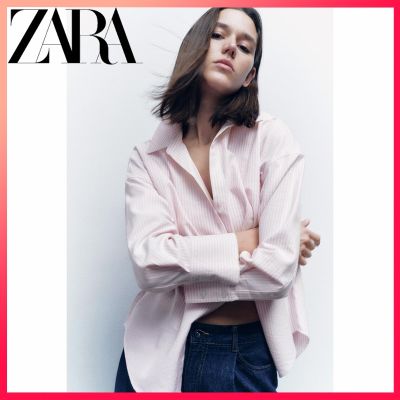 Zara ใหม่ เสื้อเชิ้ต ผ้าออกซ์ฟอร์ด ผ้าฝ้าย ลายทาง สําหรับผู้หญิง ta