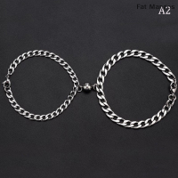 ✨ [Mangos] 2pcs Punk Silver Color Chain Couple Bracelet For Women Stainless Steel Romantic Magnet Men Paired Things Fashion Jewelry Pulsera