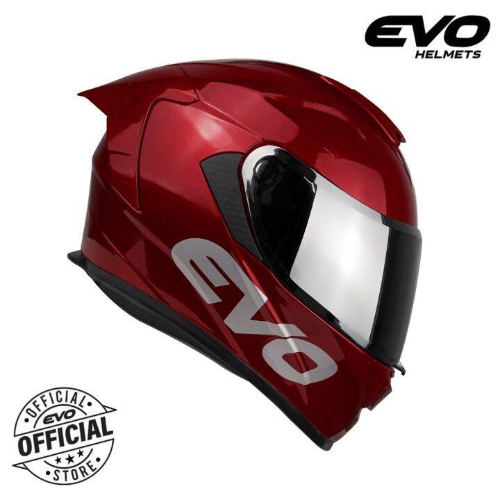 ℗EVO GTPRO Plain Metallic Red Full Face Dual Visor Helmet with Free