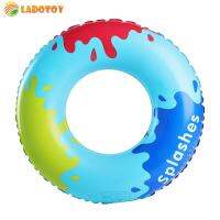 Block Pattern Swim Circle Thicked PVC Pneumatic Swimming Ring Celebrity Ins Style Swimming Pool Floats Soft Sturdy for Beach Vacation