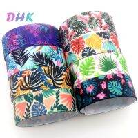 DHK 7/8 5yards Leaf Jungle Flower Printed Grosgrain Ribbon Accessory Hairbow Headwear Decoration DIY OEM Wholesale E1963 Gift Wrapping  Bags