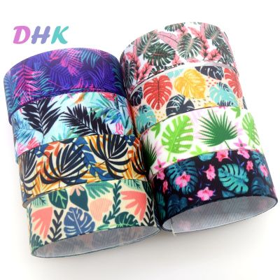 DHK 7/8 5yards Leaf Jungle Flower Printed Grosgrain Ribbon Accessory Hairbow Headwear Decoration DIY OEM Wholesale E1963 Gift Wrapping  Bags
