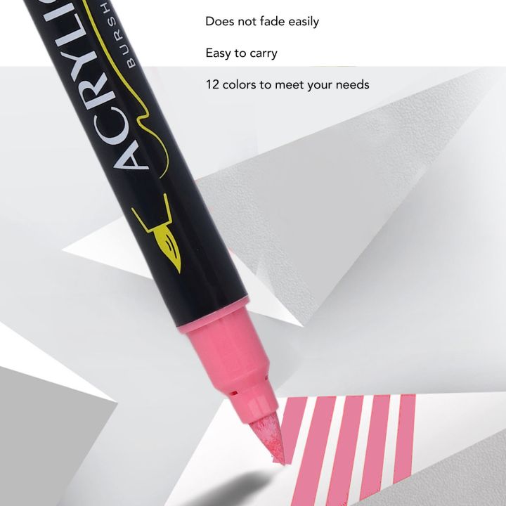ปากกาสีน้ำพลาสติกกันน้ำปากกาปากการะบายสี12สีทนแสงแบบพกพาไม่ซีดสองชั้นสำหรับสำนักงานและโรงเรียน